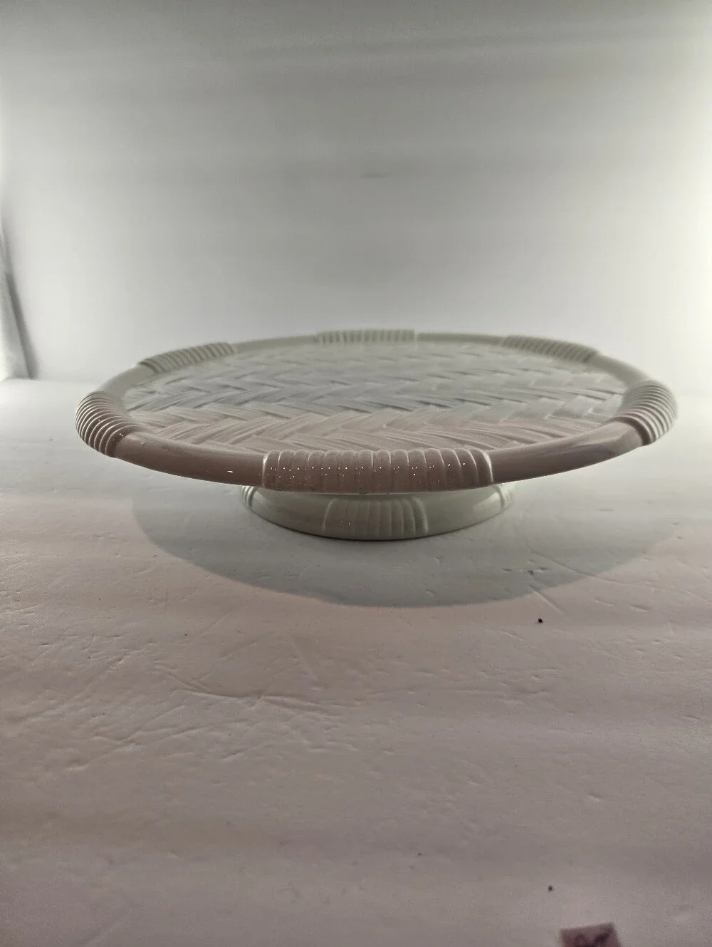 Este Ceramiche Italy White Basketweave Cake Pedestal, Vintage